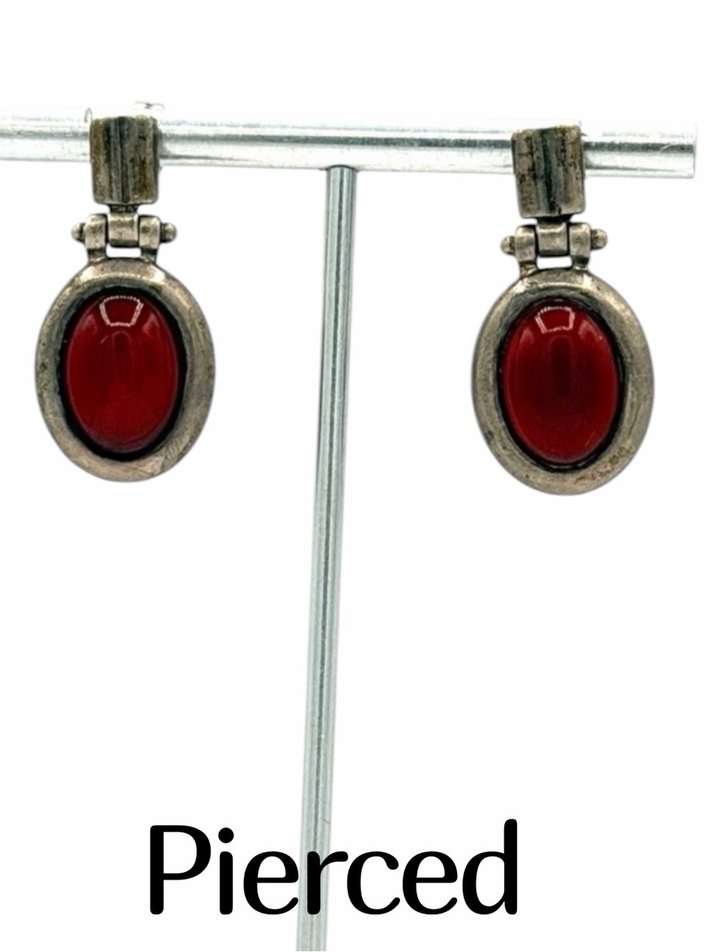 Vintage Sterling Silver Carnelian Cabochon Red Stone Women’s Earrings Jewelry